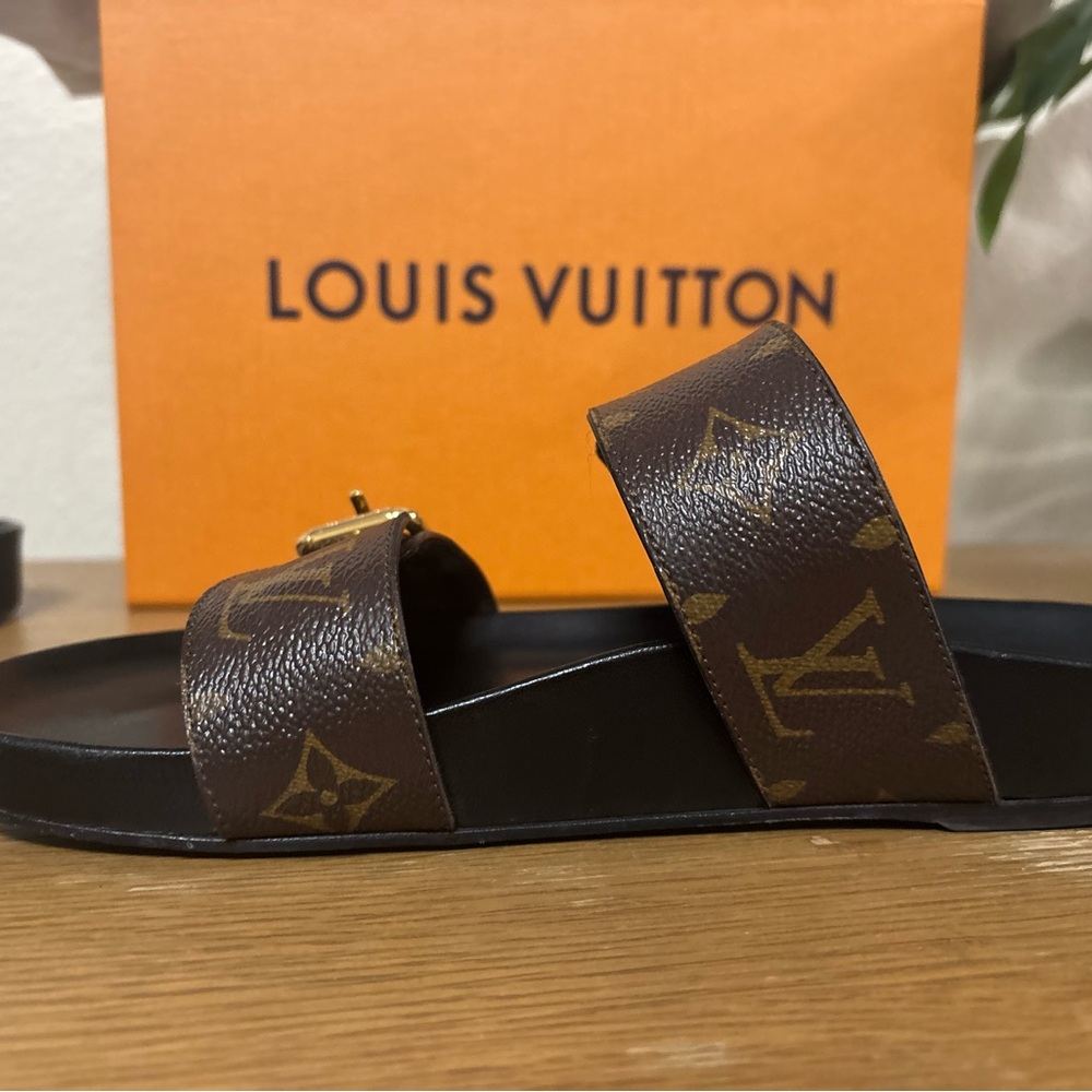Original Louis Vuitton Bom Dia Flat Mule 1A3R5M Monogram Brown Sandals Size 38 - Picture 13 of 14